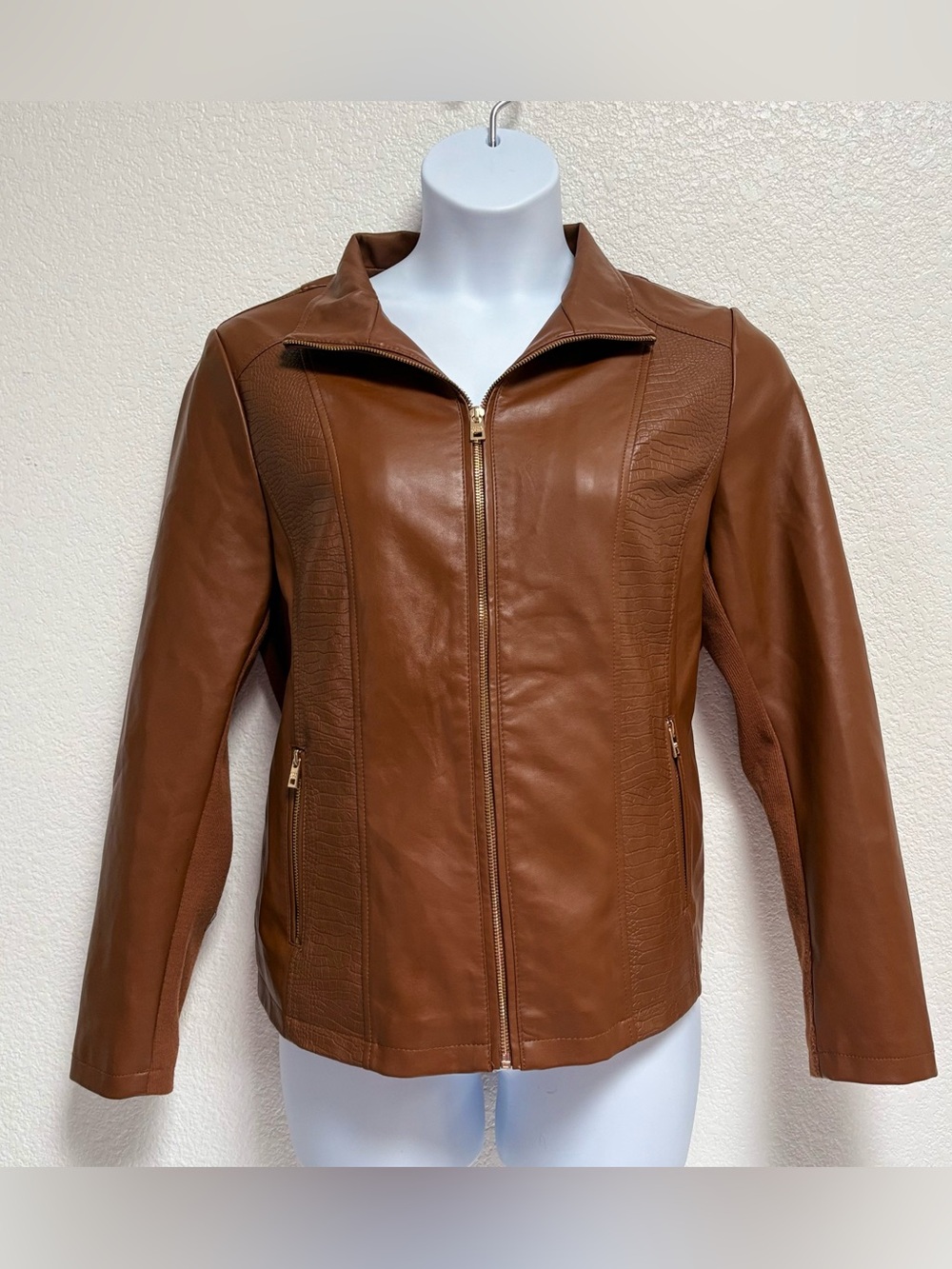Brown faux Leather Zip-Front Jacket